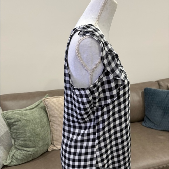 LOFT Black and White Gingham Blouse Size Med Vacation Casual Coastal - Picture 4 of 7